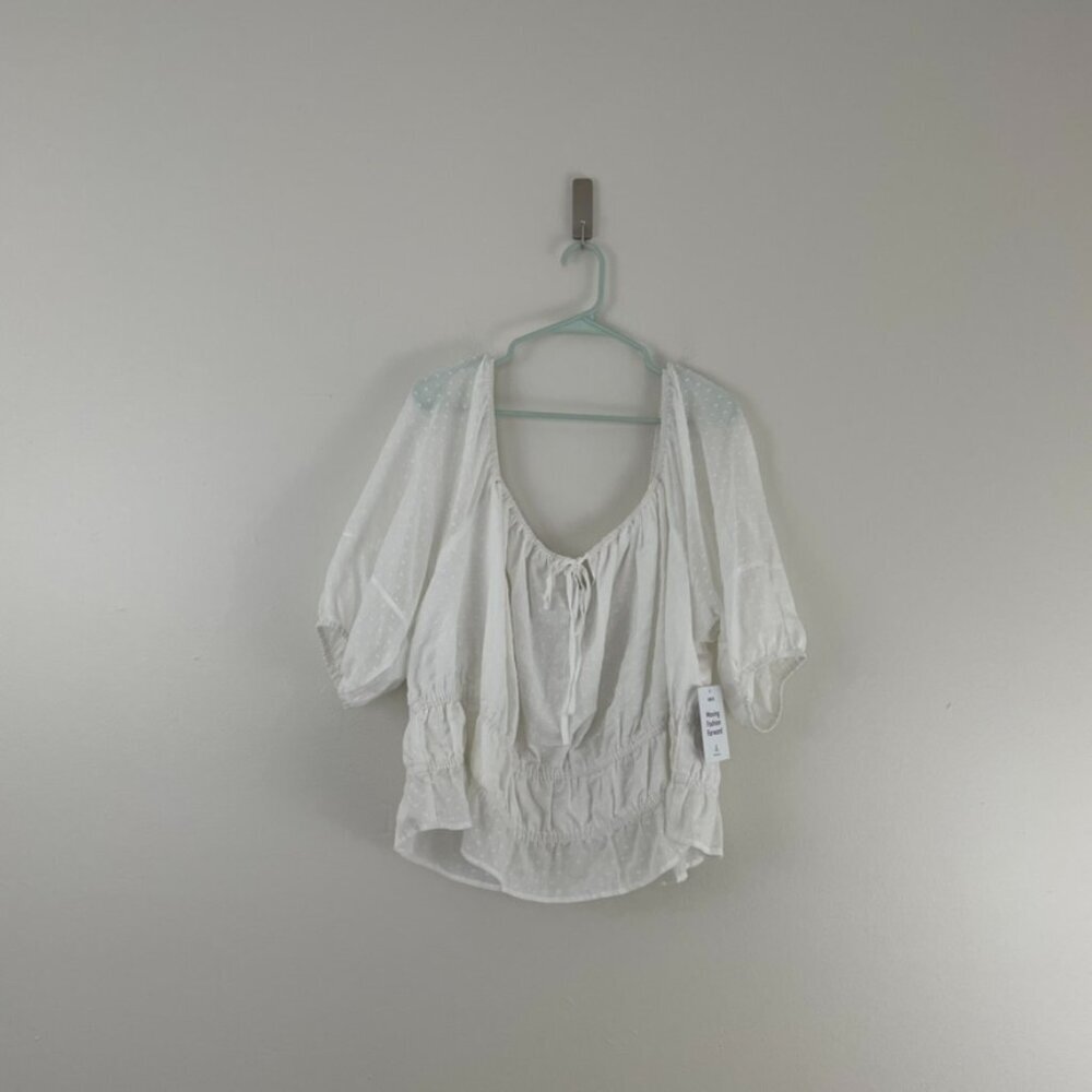 Able White Cotton Clipdot Drew Smocked Blouse Size 3X